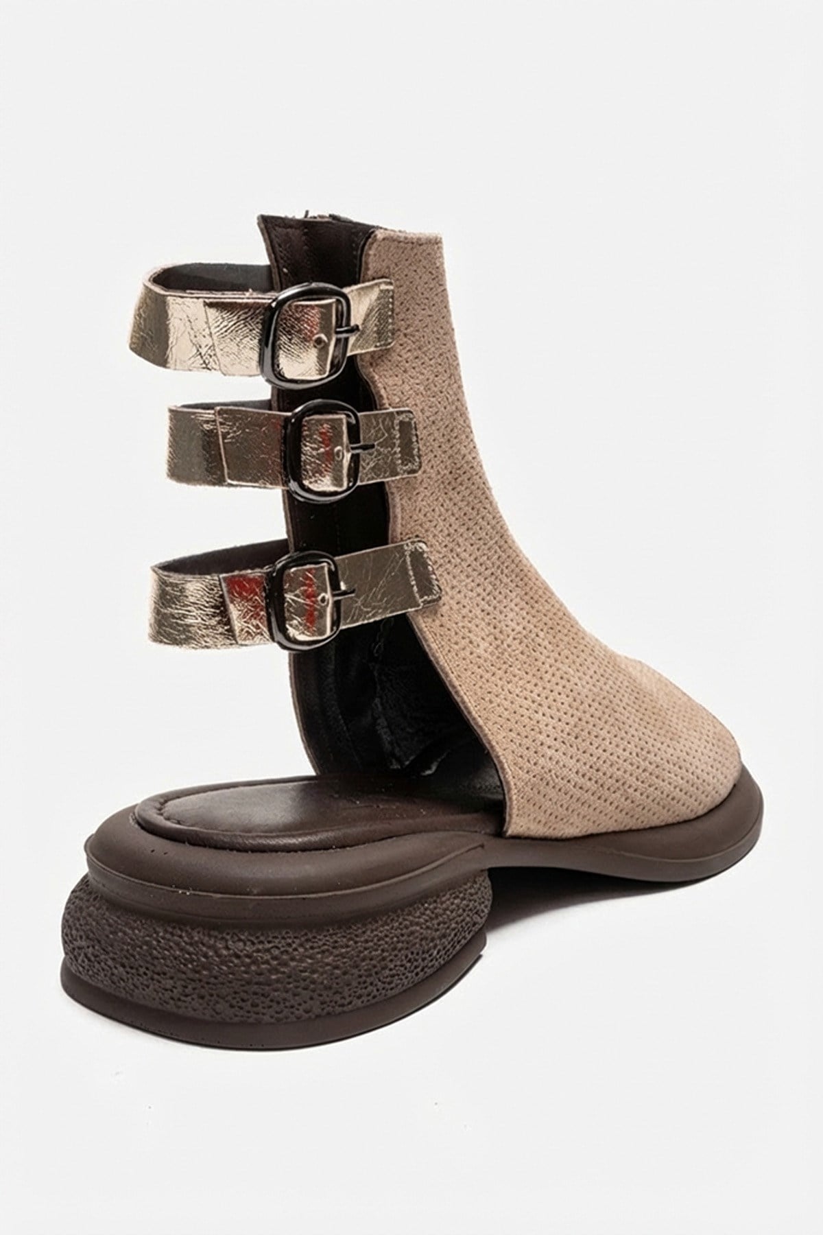 CARINA - Beige Genuine Suede Leather Side-Zip Sandal (Women)