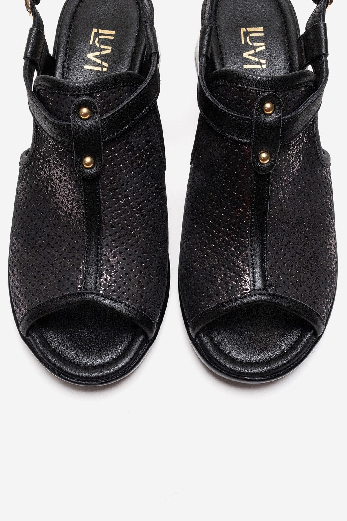 JANELLE - Black Genuine Leather Block Heel Sandal (Women)
