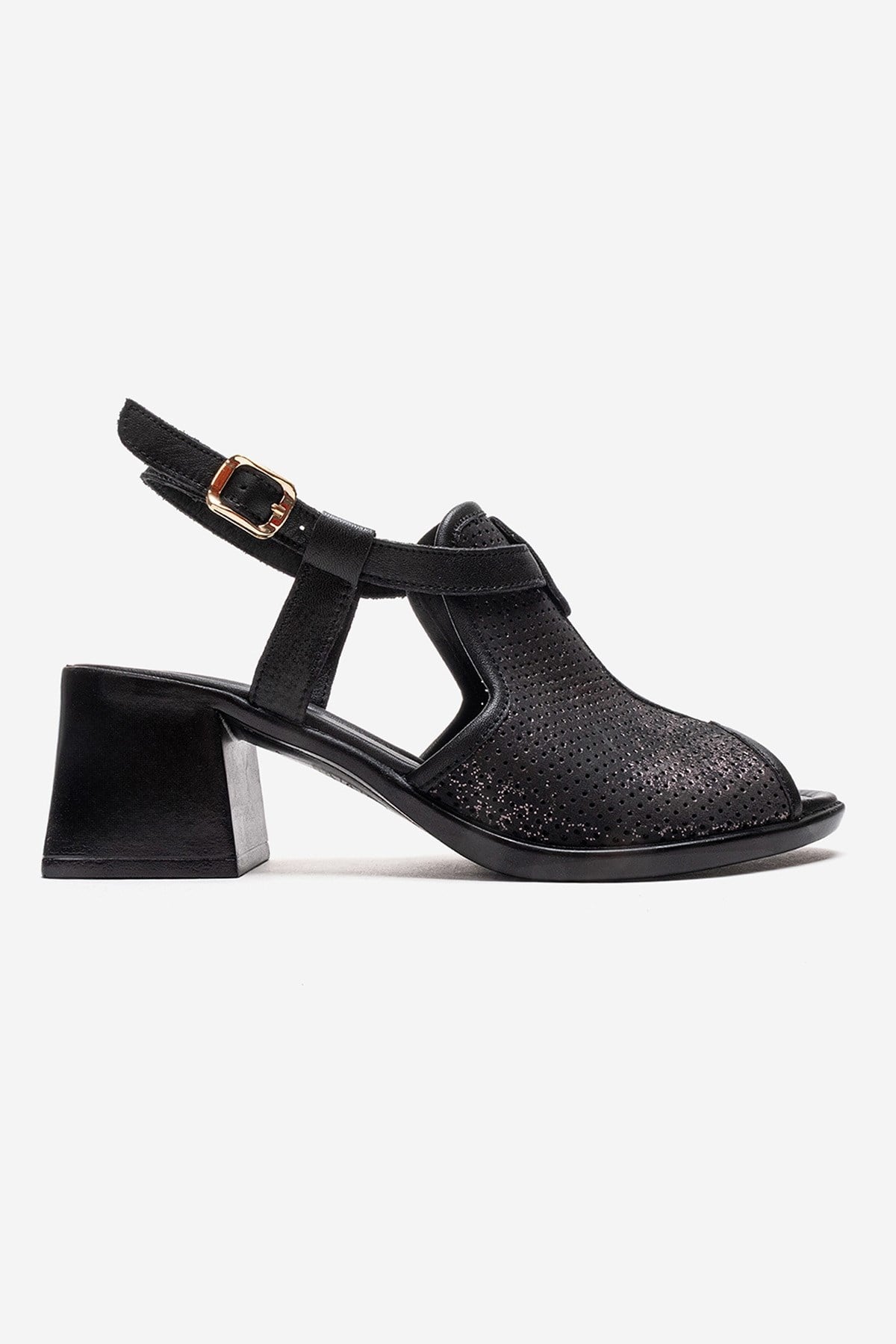 JANELLE - Black Genuine Leather Block Heel Sandal (Women)