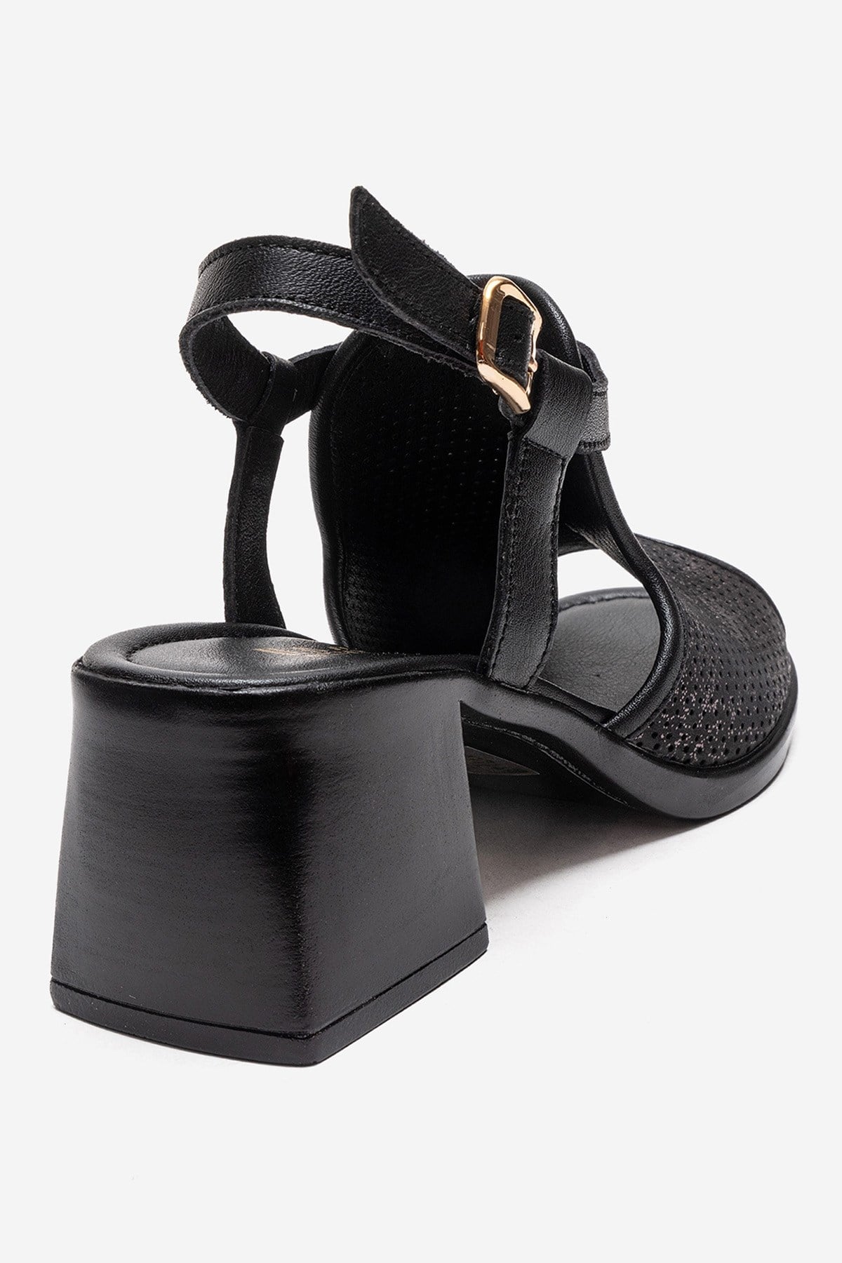 JANELLE - Black Genuine Leather Block Heel Sandal (Women)