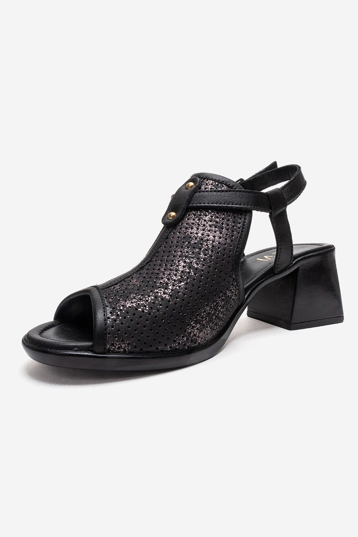 JANELLE - Black Genuine Leather Block Heel Sandal (Women)
