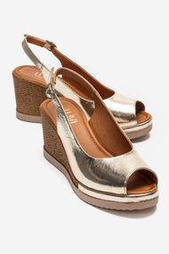 HELINA - Gold Genuine Leather Wedge Sandal (Women)