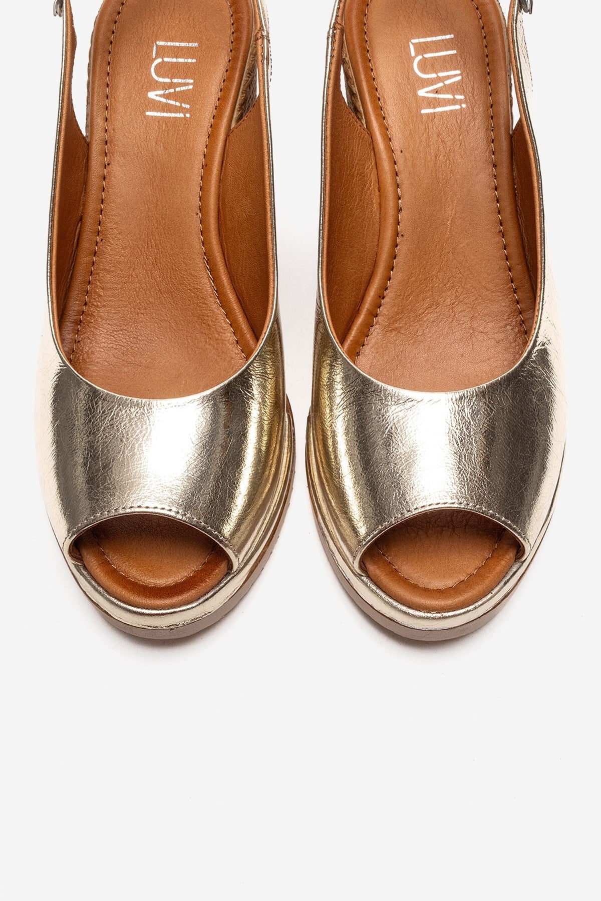 HELINA - Gold Genuine Leather Wedge Sandal (Women)