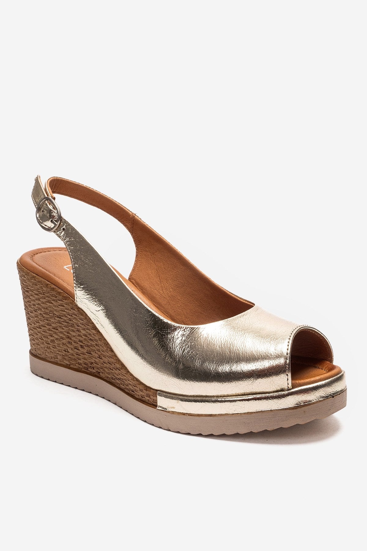 HELINA - Gold Genuine Leather Wedge Sandal (Women)