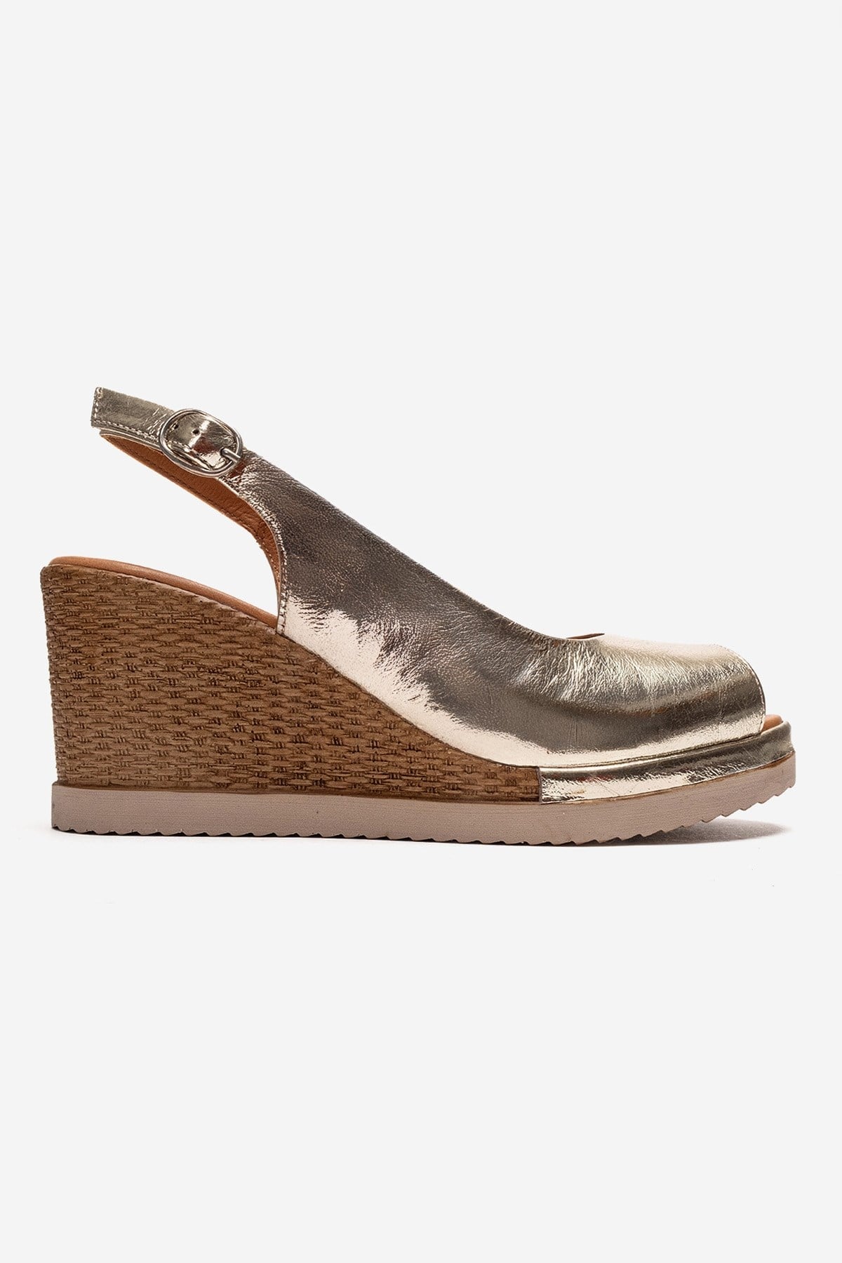 HELINA - Gold Genuine Leather Wedge Sandal (Women)
