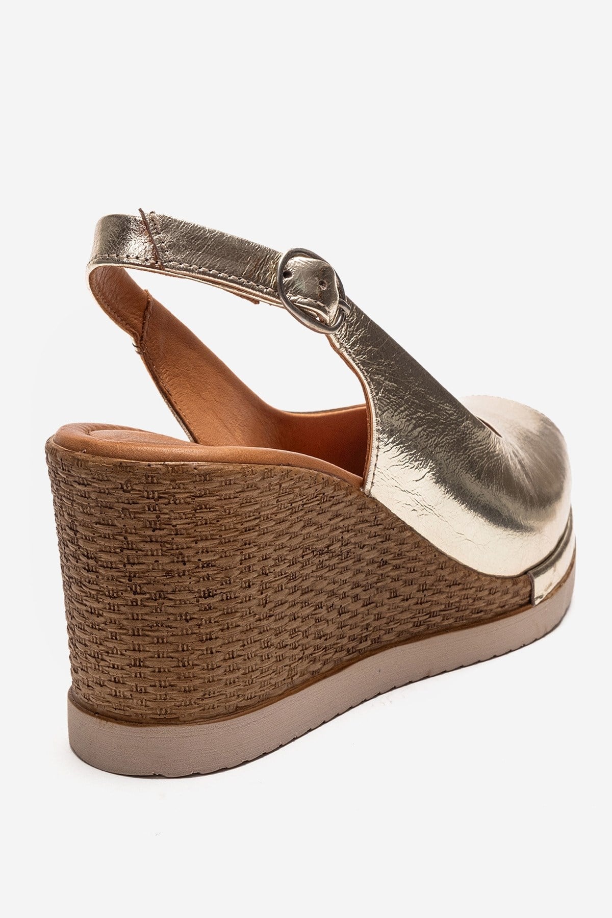HELINA - Gold Genuine Leather Wedge Sandal (Women)