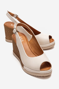 HELINA - Beige Genuine Leather Wedge Sandal (Women)