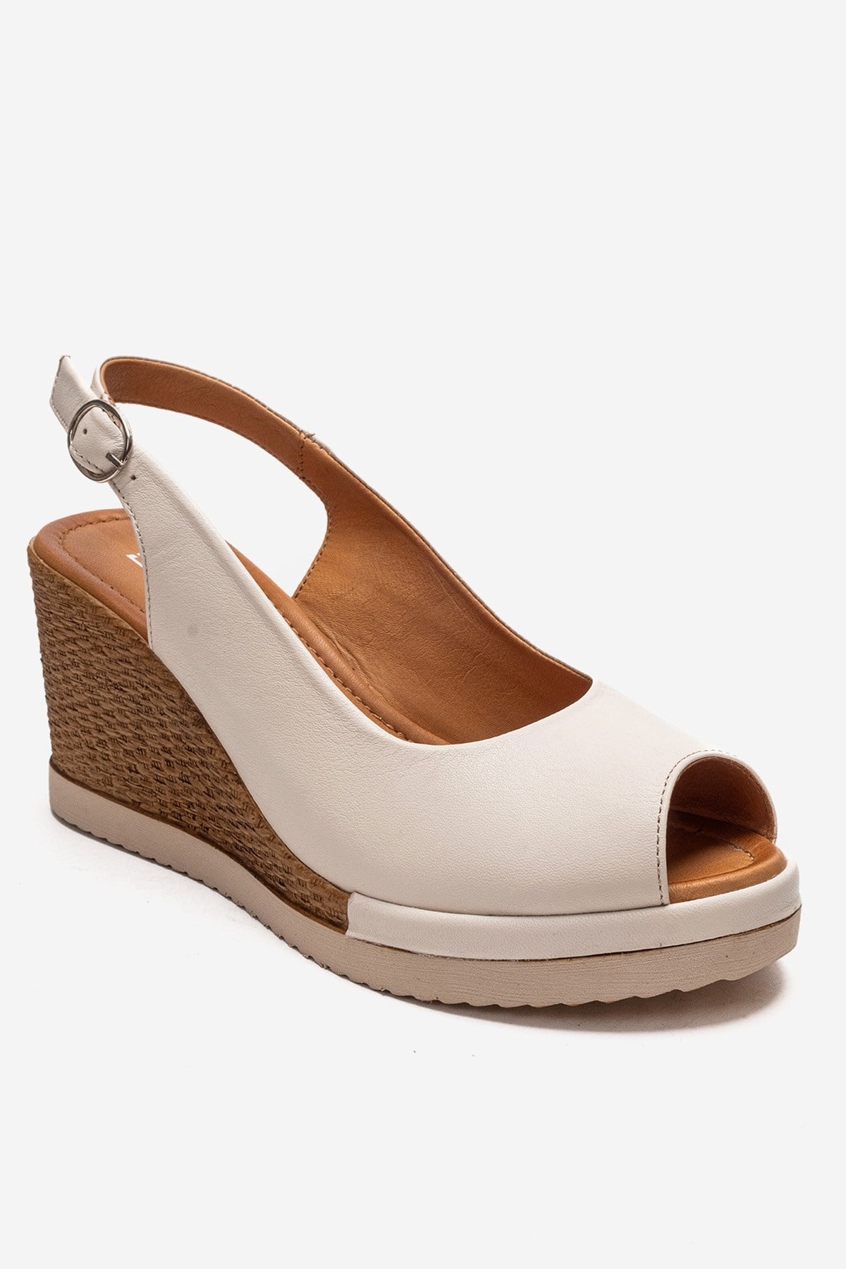 HELINA - Beige Genuine Leather Wedge Sandal (Women)