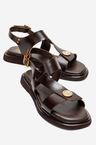 QUELLA - Brown Genuine Leather Buckle Sandal (Women)