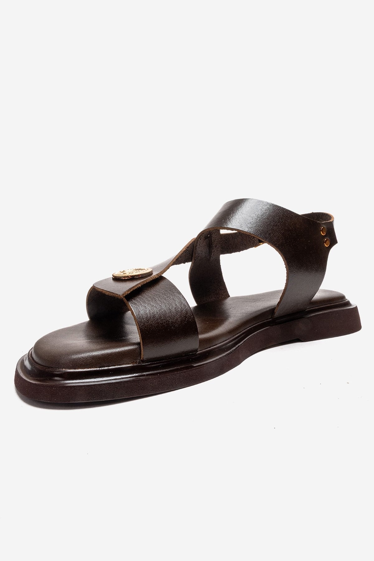 QUELLA - Brown Genuine Leather Buckle Sandal (Women)