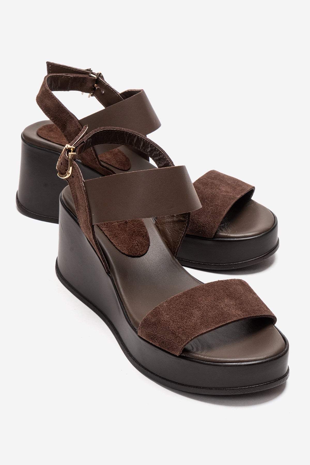 LOLANTHE - Brown Genuine Leather Wedge Sandal (Women)