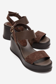 LOLANTHE - Brown Genuine Leather Wedge Sandal (Women)