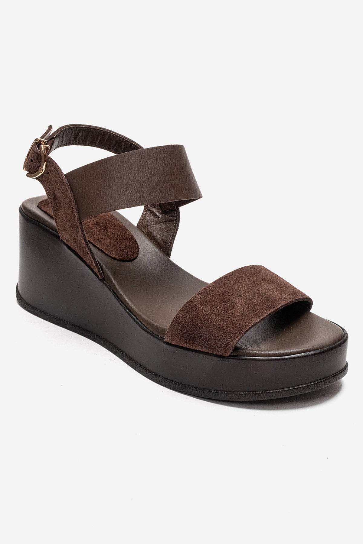 LOLANTHE - Brown Genuine Leather Wedge Sandal (Women)