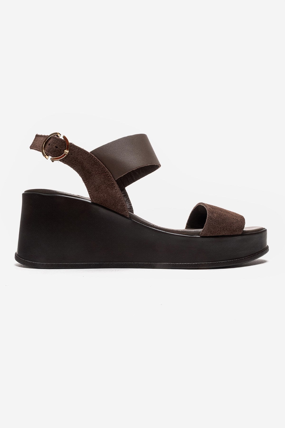 LOLANTHE - Brown Genuine Leather Wedge Sandal (Women)