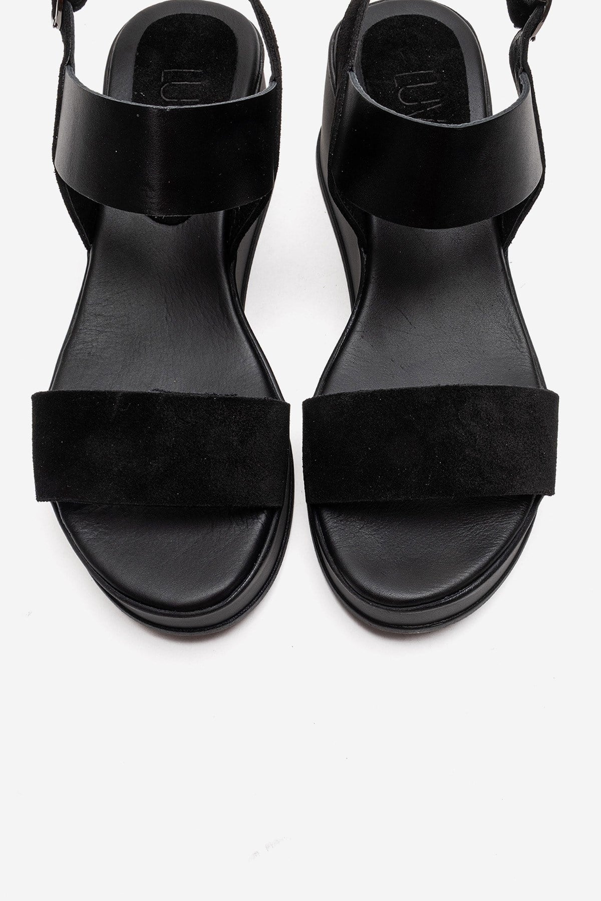 LOLANTHE - Black Genuine Leather Wedge Heel Sandal (Women)