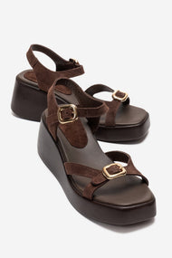 KALIA - Brown Suede Genuine Leather Wedge Heel Sandal (Women)