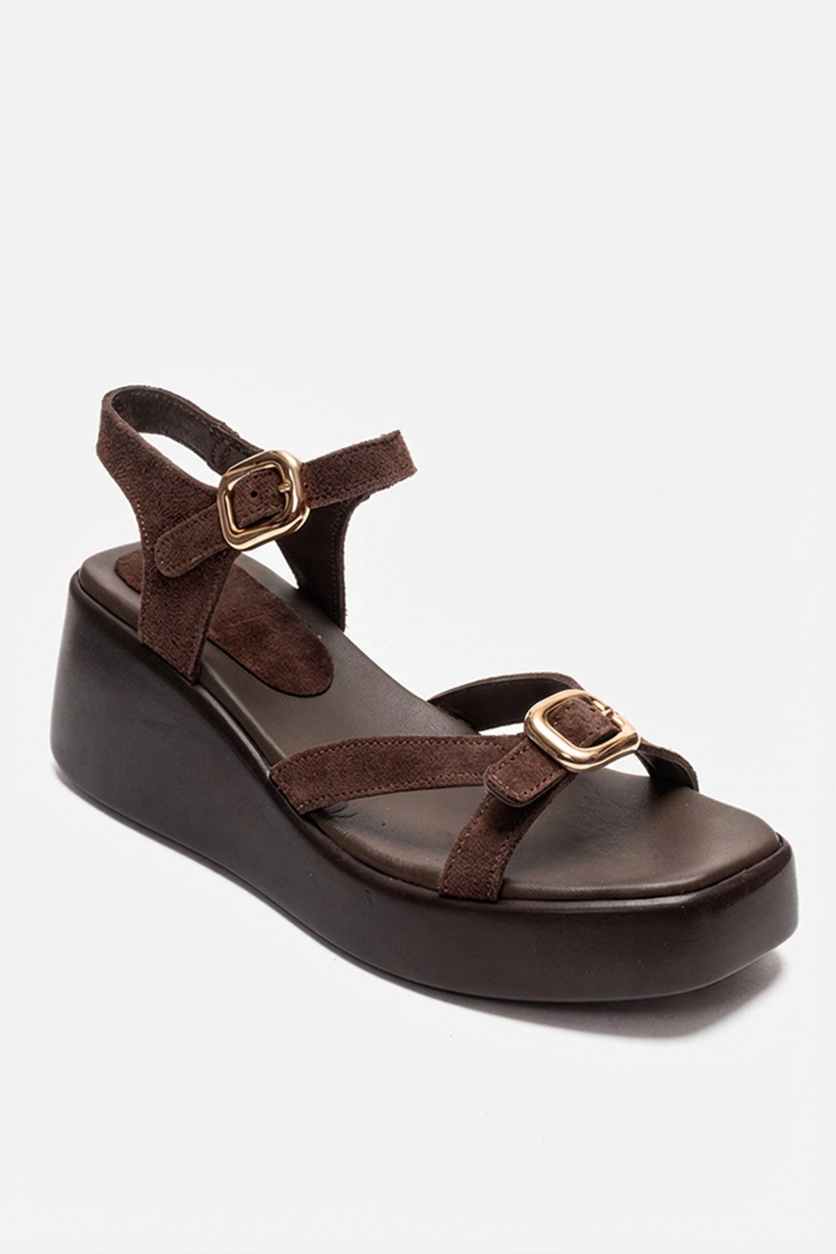 KALIA - Brown Suede Genuine Leather Wedge Heel Sandal (Women)