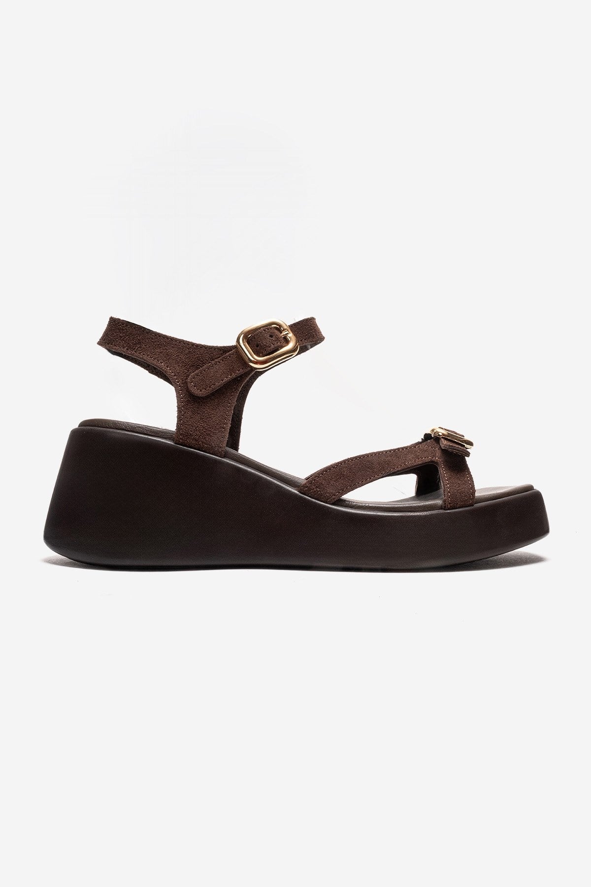 KALIA - Brown Suede Genuine Leather Wedge Heel Sandal (Women)