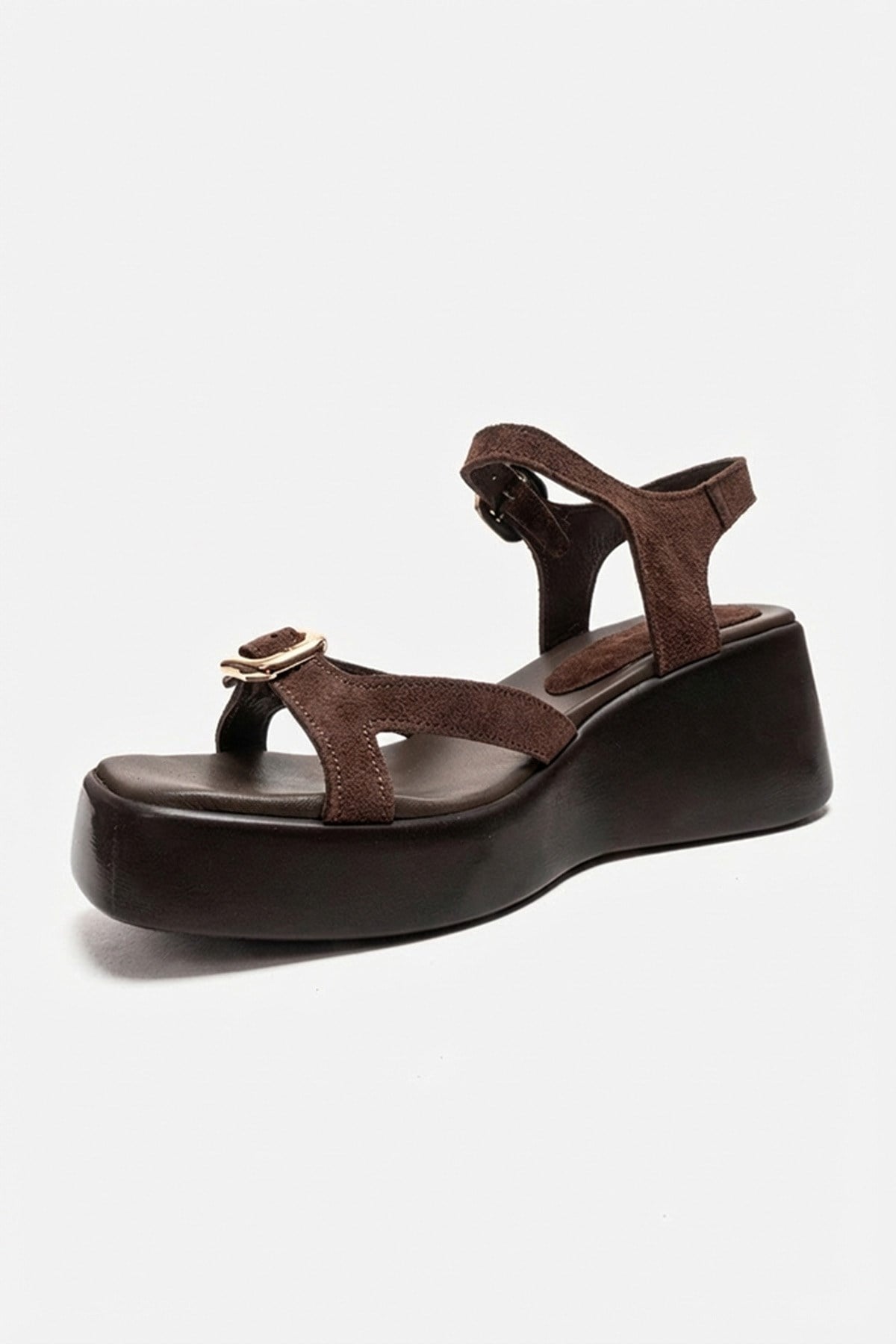 KALIA - Brown Suede Genuine Leather Wedge Heel Sandal (Women)