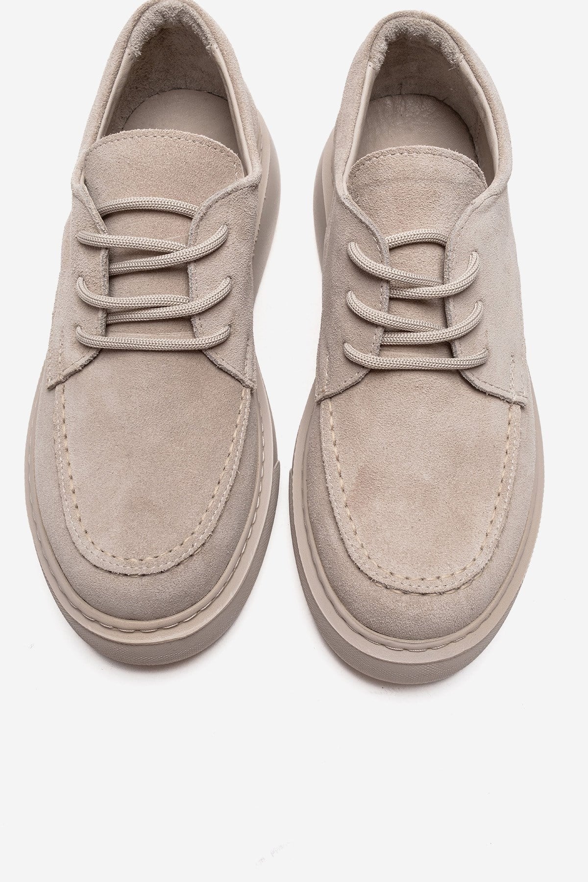 MAREON - Beige Suede Genuine Leather Lace-Up Sneaker (Women)