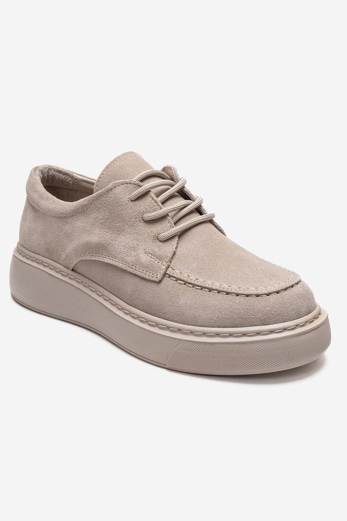 MAREON - Beige Suede Genuine Leather Lace-Up Sneaker (Women)