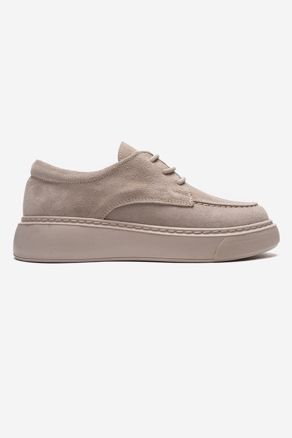 MAREON - Beige Suede Genuine Leather Lace-Up Sneaker (Women)
