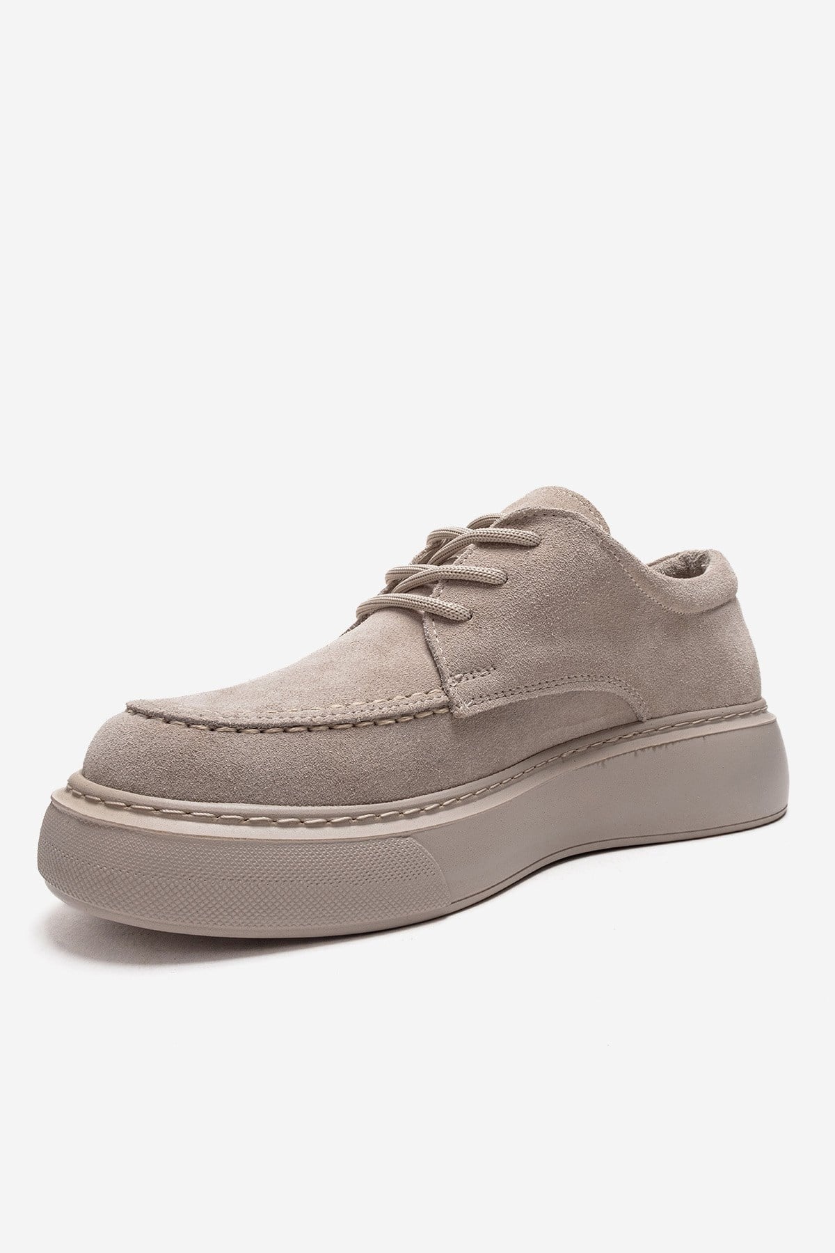 MAREON - Beige Suede Genuine Leather Lace-Up Sneaker (Women)