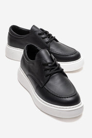 MAREON - Black Genuine Leather Lace-Up Daily Shoe (Women)