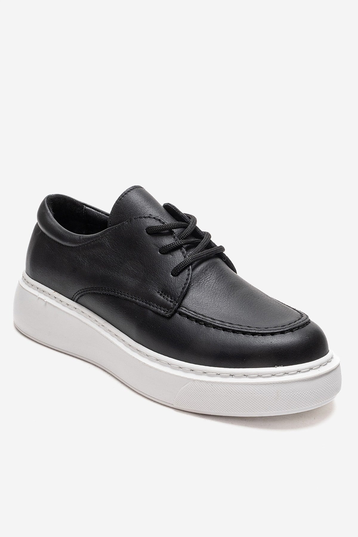 MAREON - Black Genuine Leather Lace-Up Daily Shoe (Women)