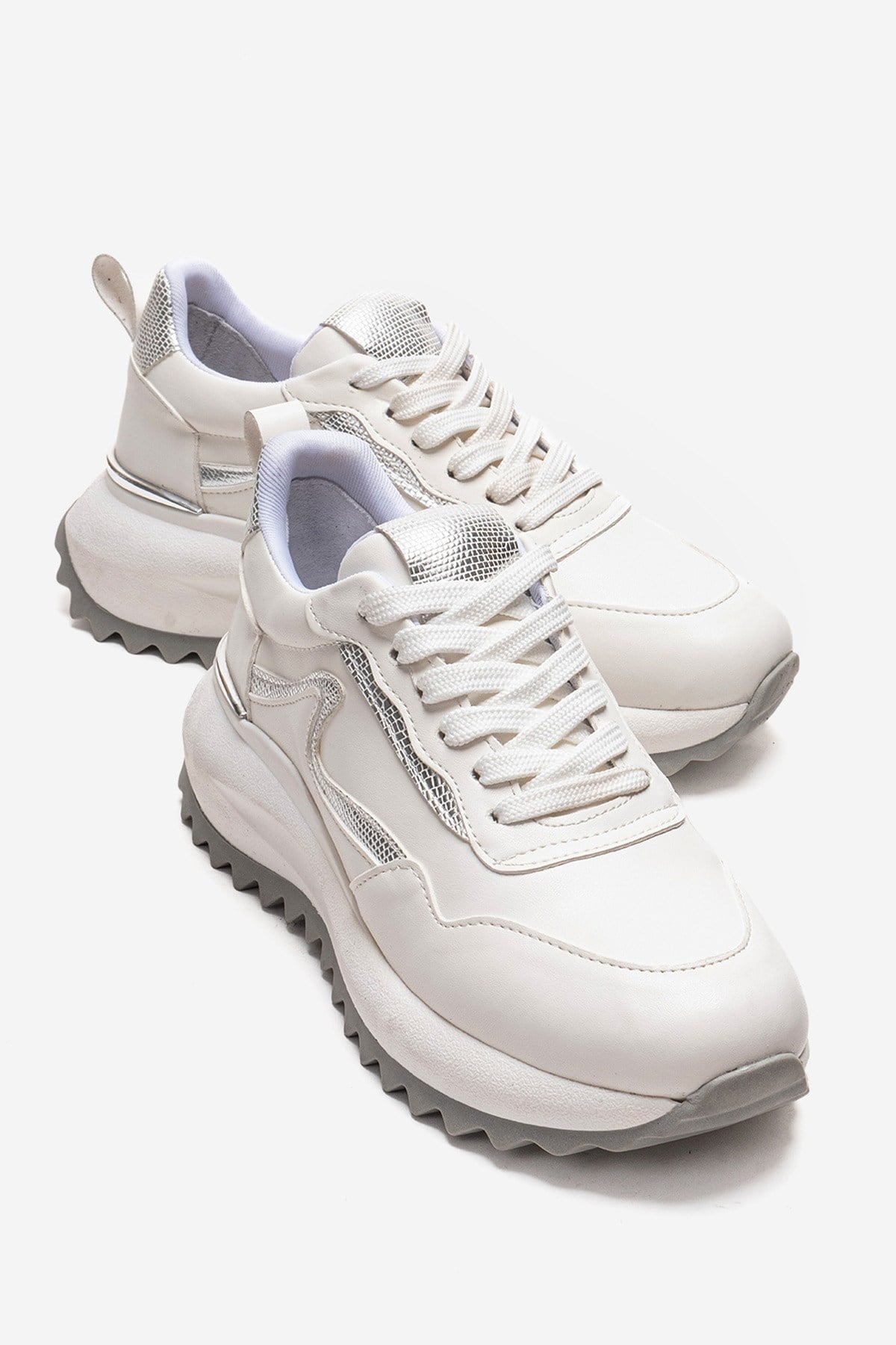 WHISPER - White Leather-Look Chunky Platform Everyday Sneaker (Women)