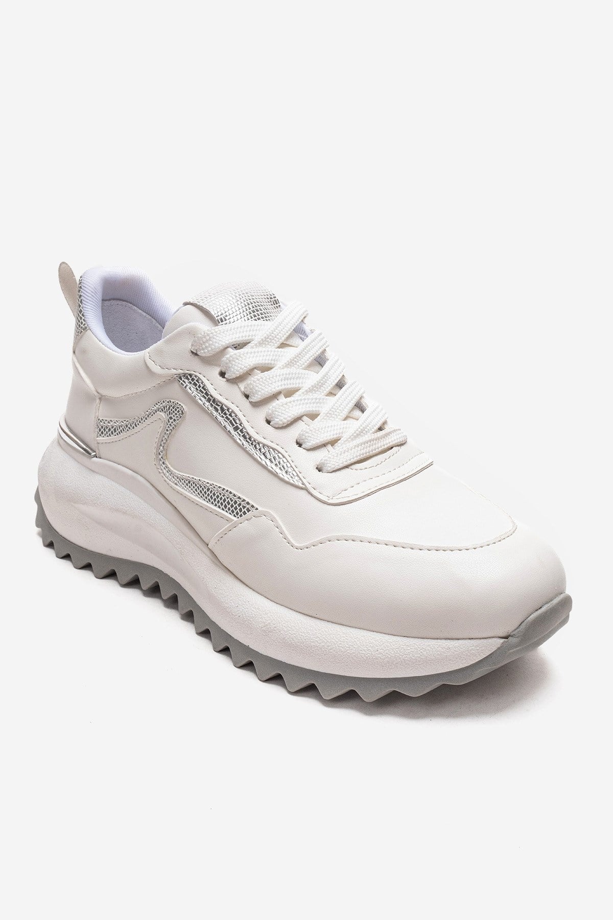 WHISPER - White Leather-Look Chunky Platform Everyday Sneaker (Women)