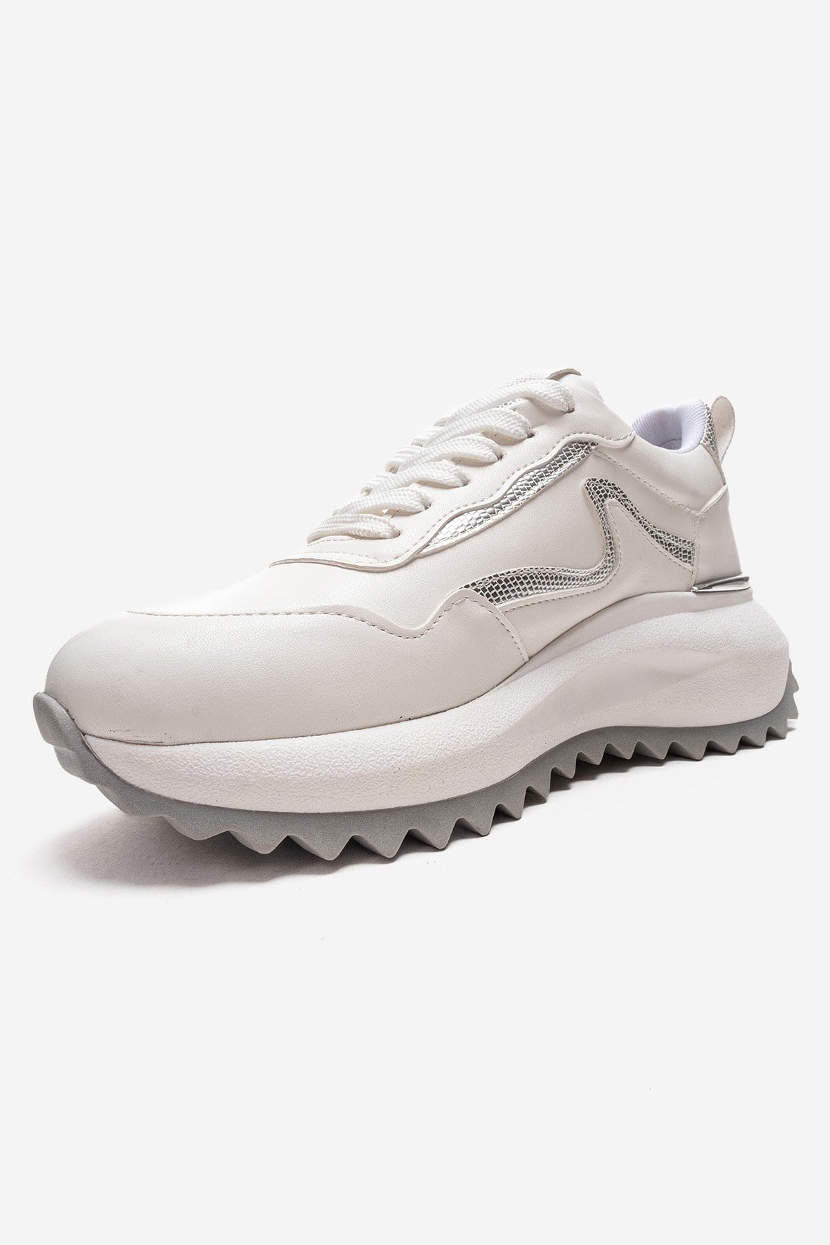 WHISPER - White Leather-Look Chunky Platform Everyday Sneaker (Women)