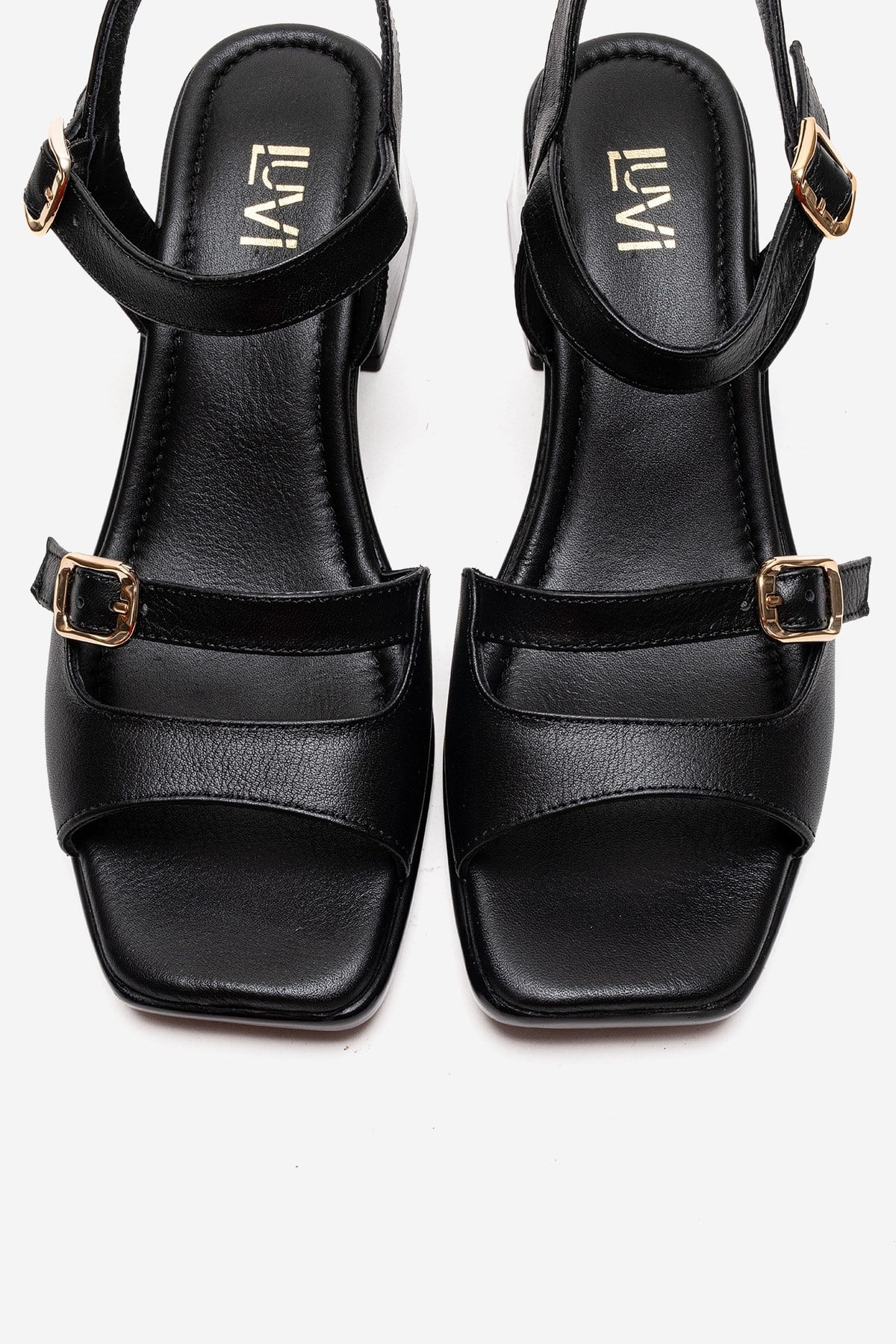 YOLEN - Black Genuine Leather Block Heel Sandal (Women)