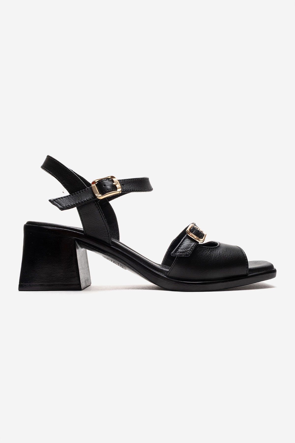 YOLEN - Black Genuine Leather Block Heel Sandal (Women)