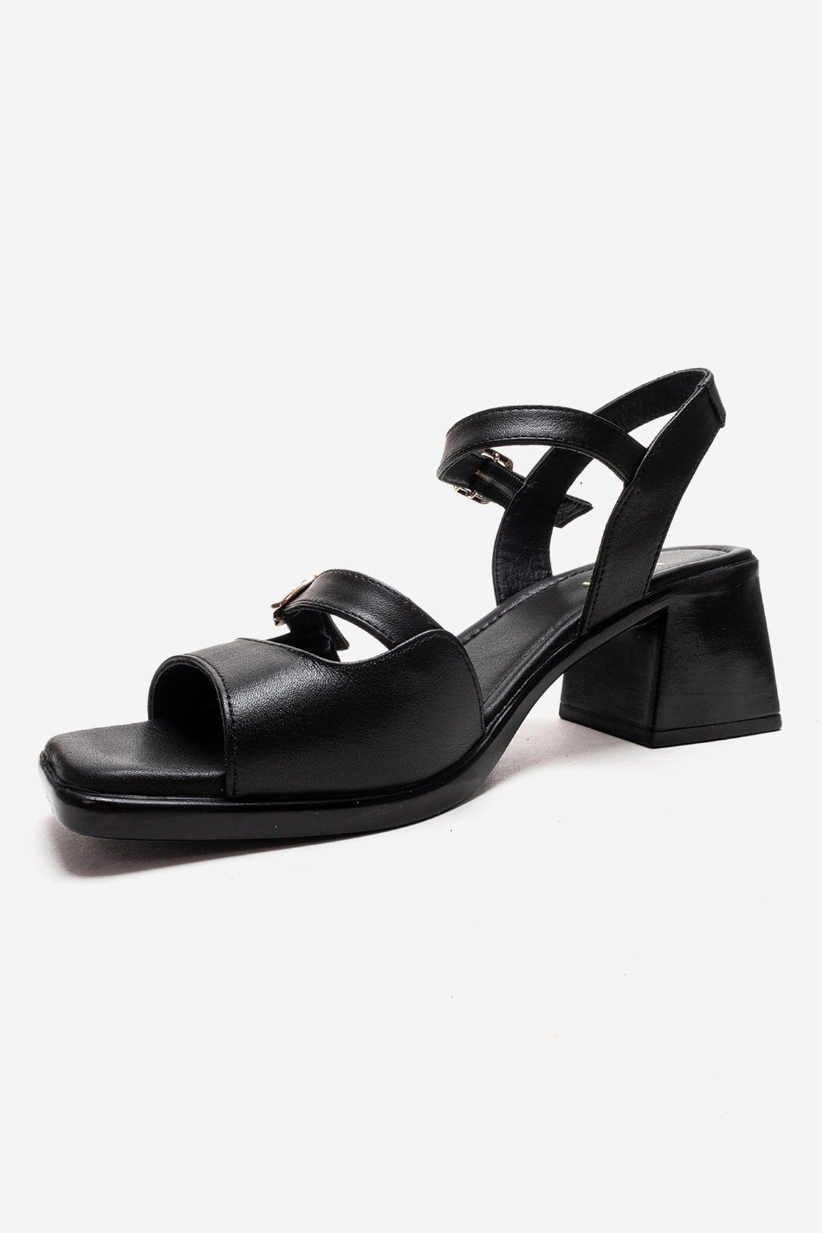 YOLEN - Black Genuine Leather Block Heel Sandal (Women)