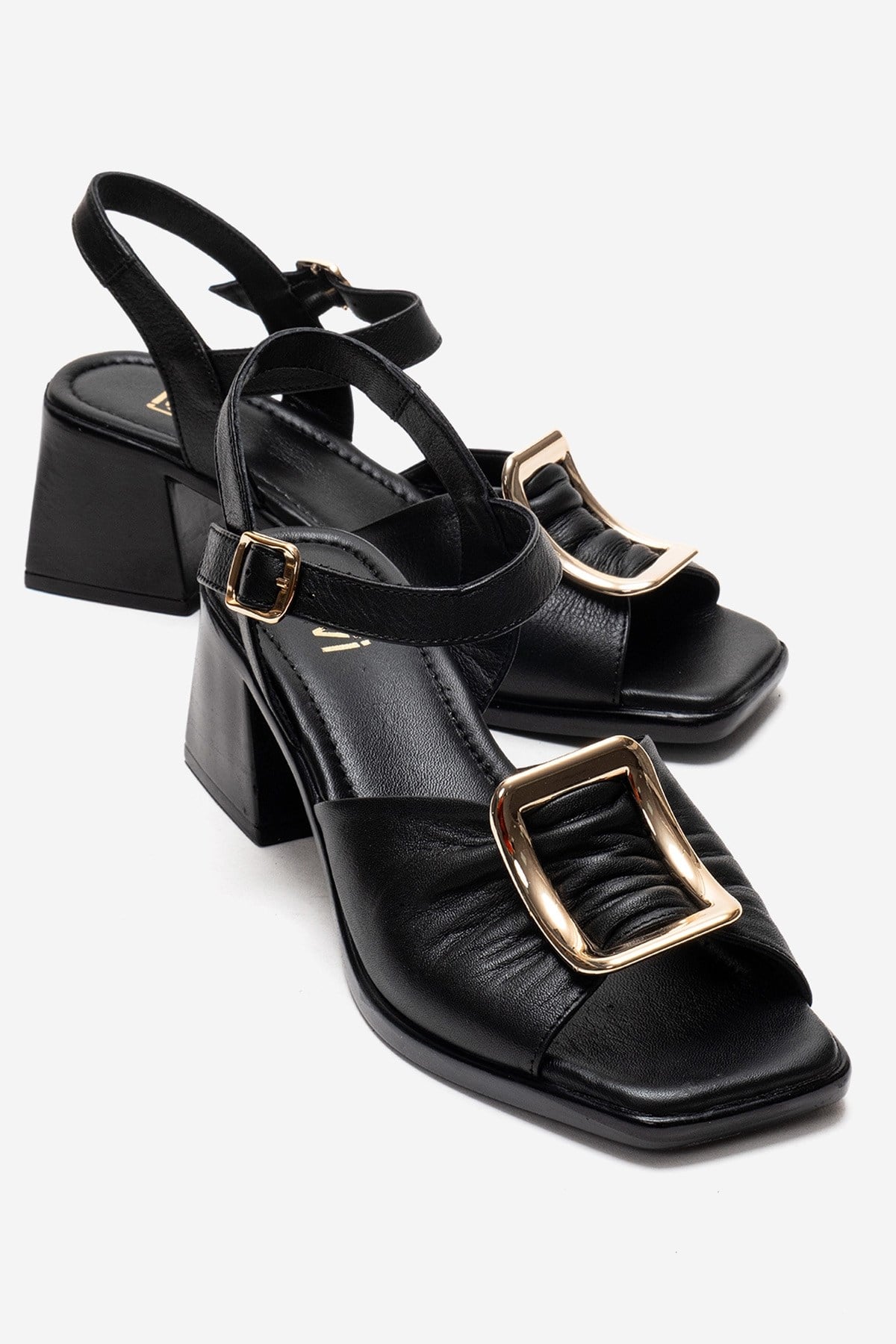 ASHA - Black Genuine Leather Block Heel Sandal (Women)