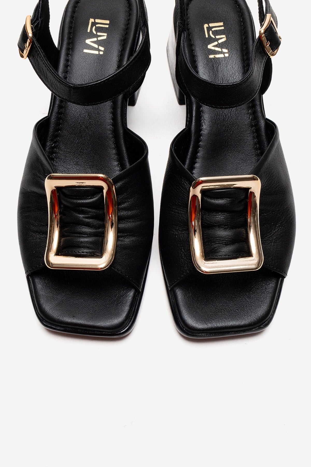 ASHA - Black Genuine Leather Block Heel Sandal (Women)