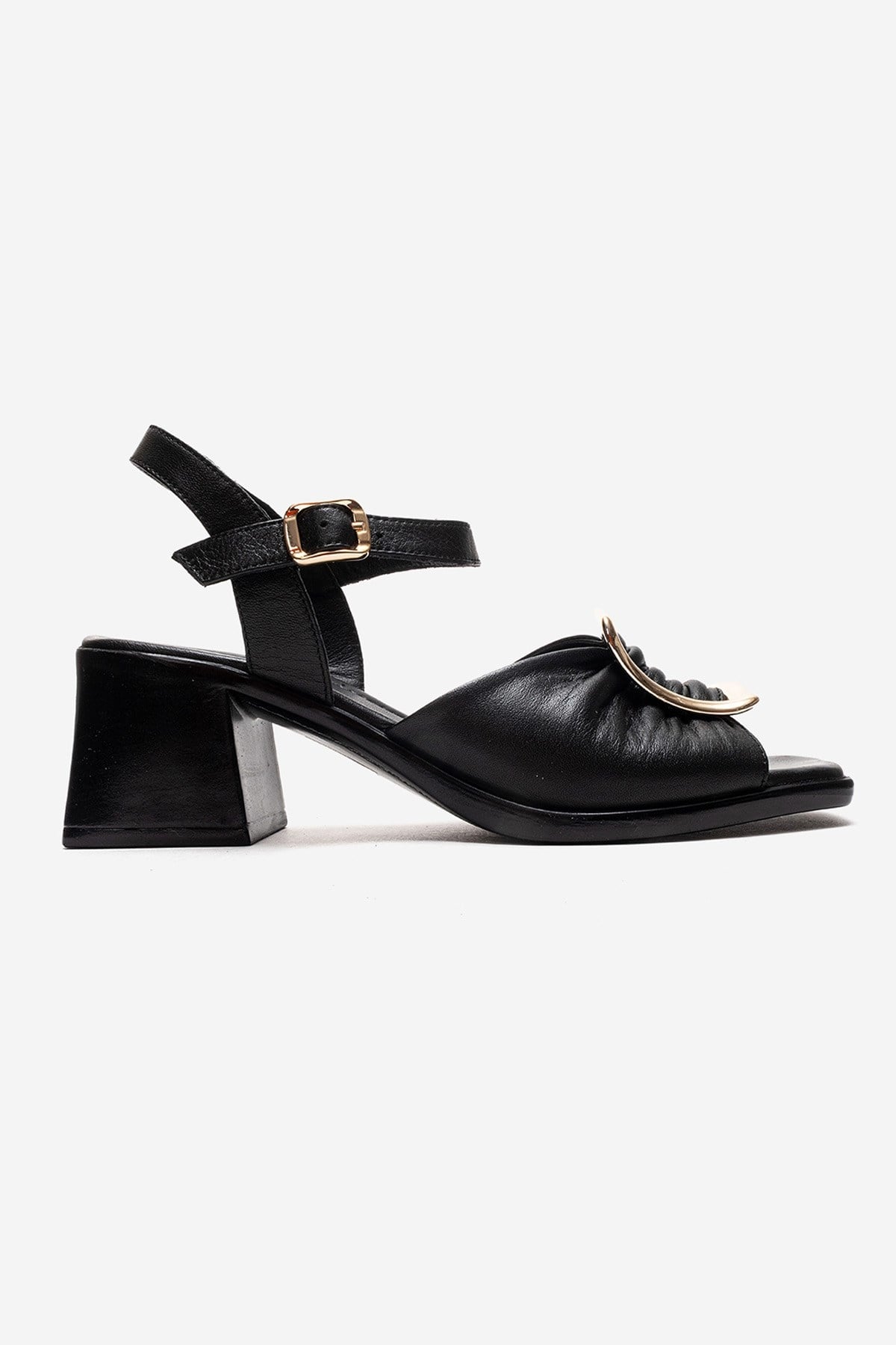 ASHA - Black Genuine Leather Block Heel Sandal (Women)