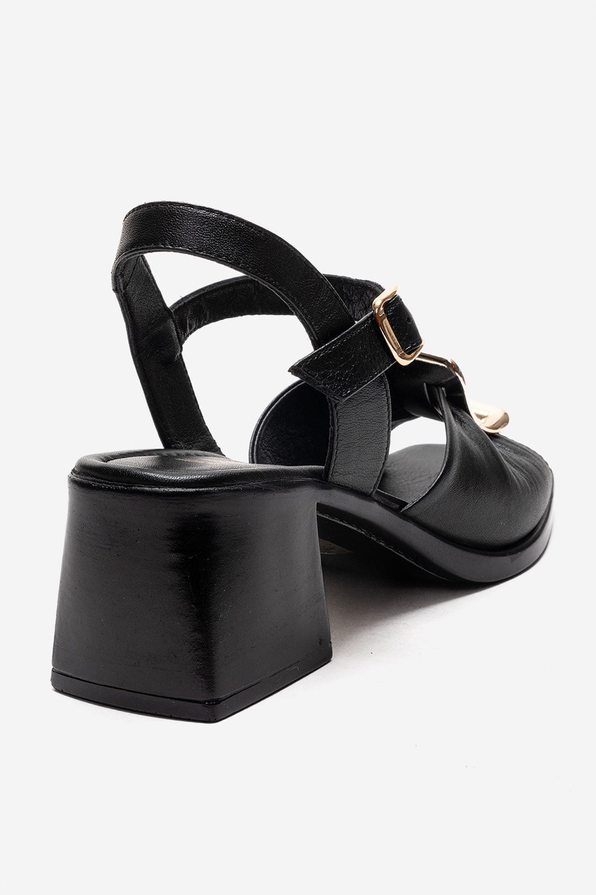 ASHA - Black Genuine Leather Block Heel Sandal (Women)
