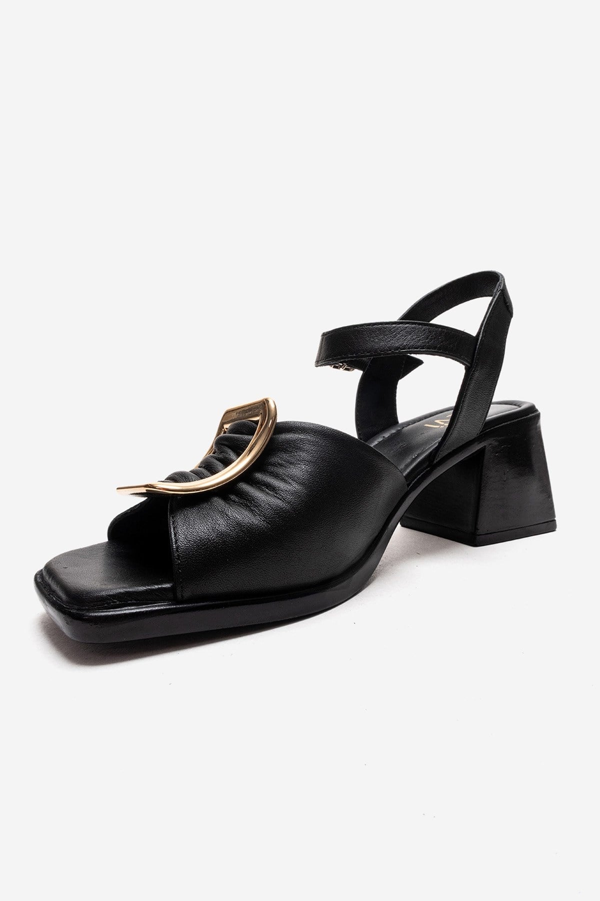 ASHA - Black Genuine Leather Block Heel Sandal (Women)