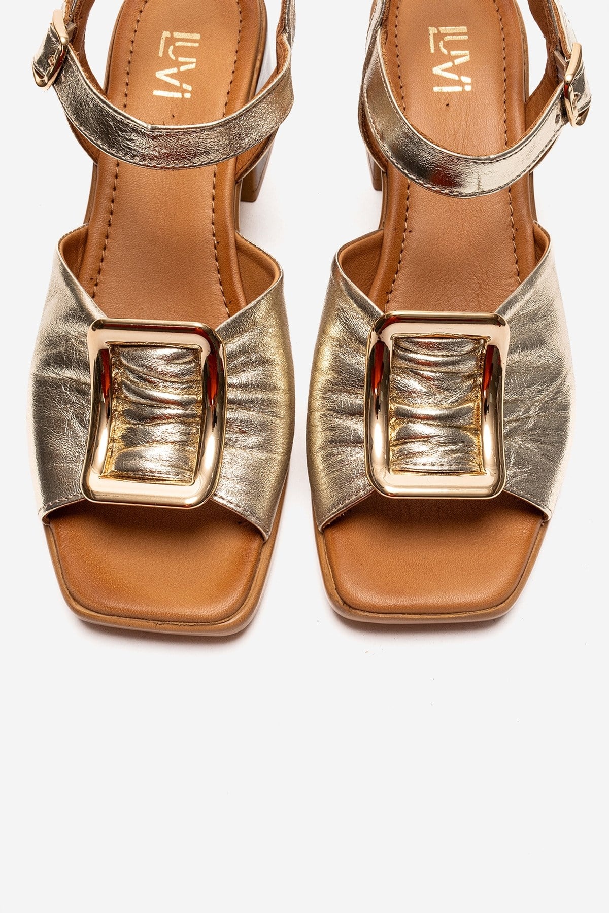ASHA - Gold Genuine Leather Block Heel Sandal (Women)