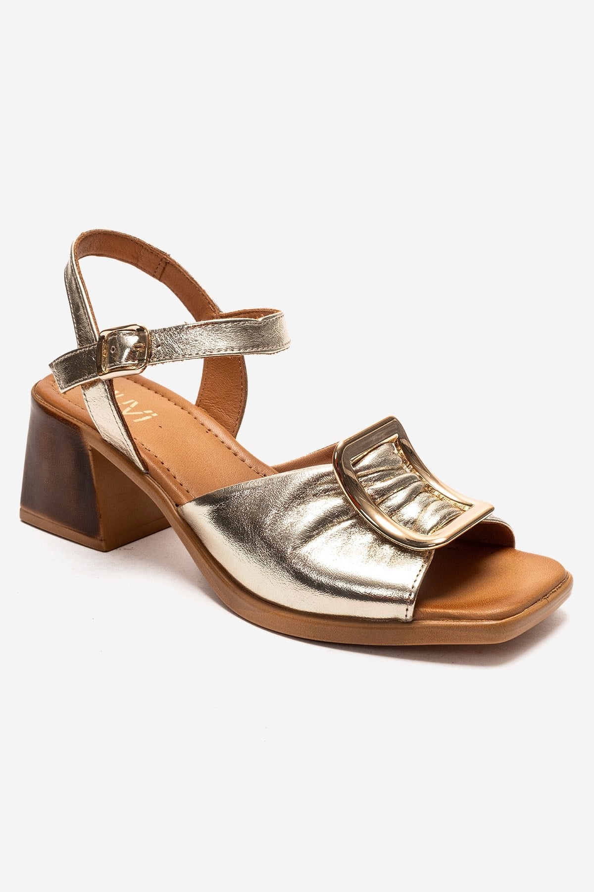 ASHA - Gold Genuine Leather Block Heel Sandal (Women)