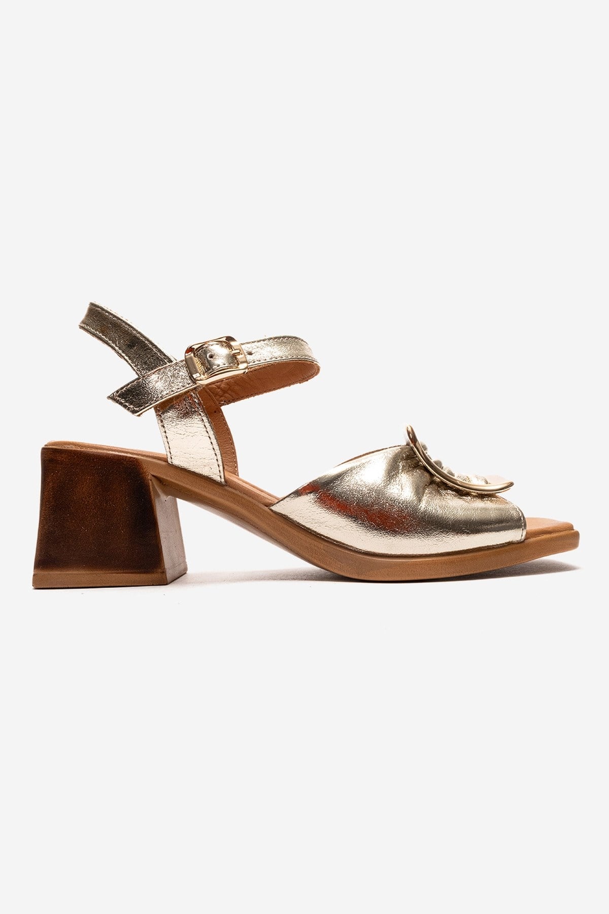 ASHA - Gold Genuine Leather Block Heel Sandal (Women)
