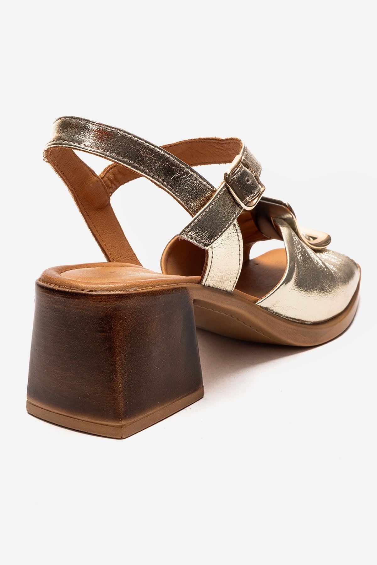 ASHA - Gold Genuine Leather Block Heel Sandal (Women)