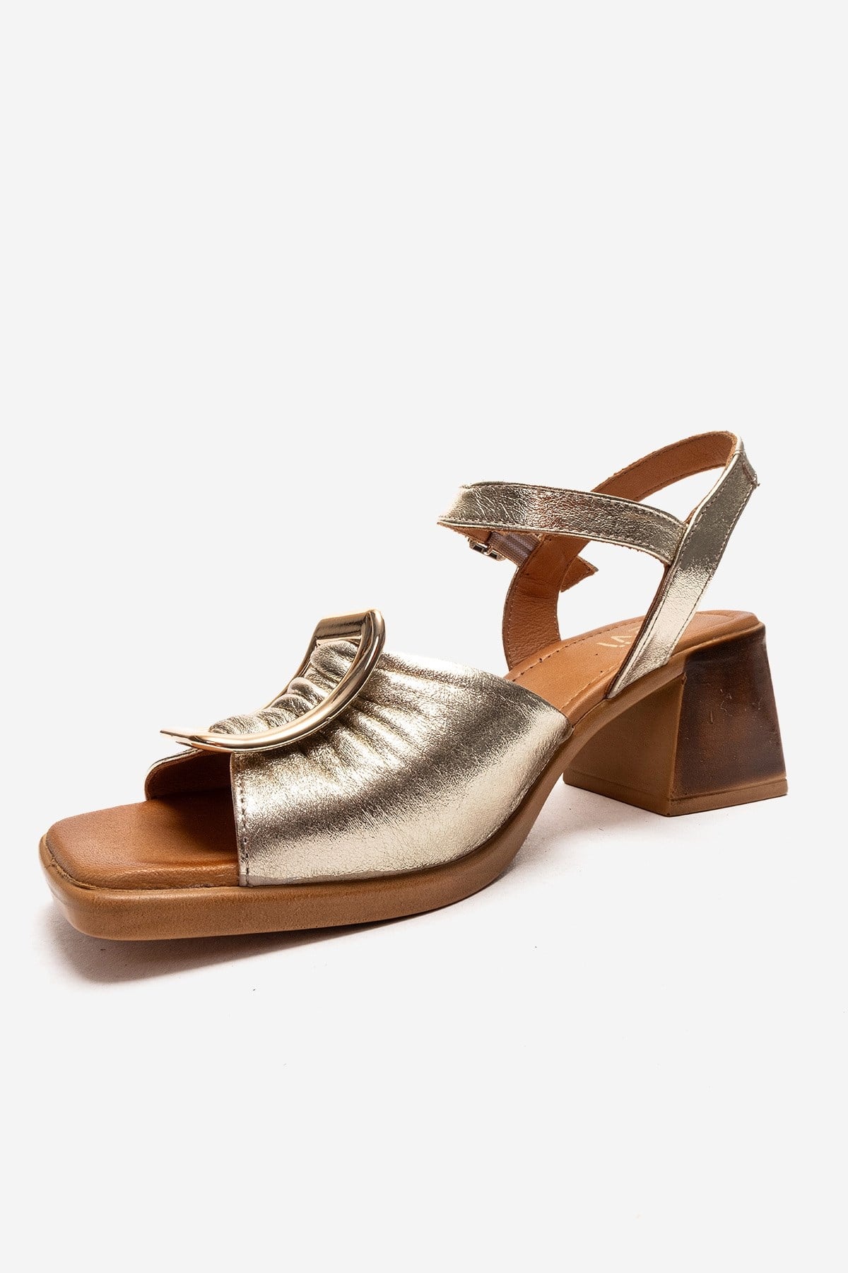 ASHA - Gold Genuine Leather Block Heel Sandal (Women)