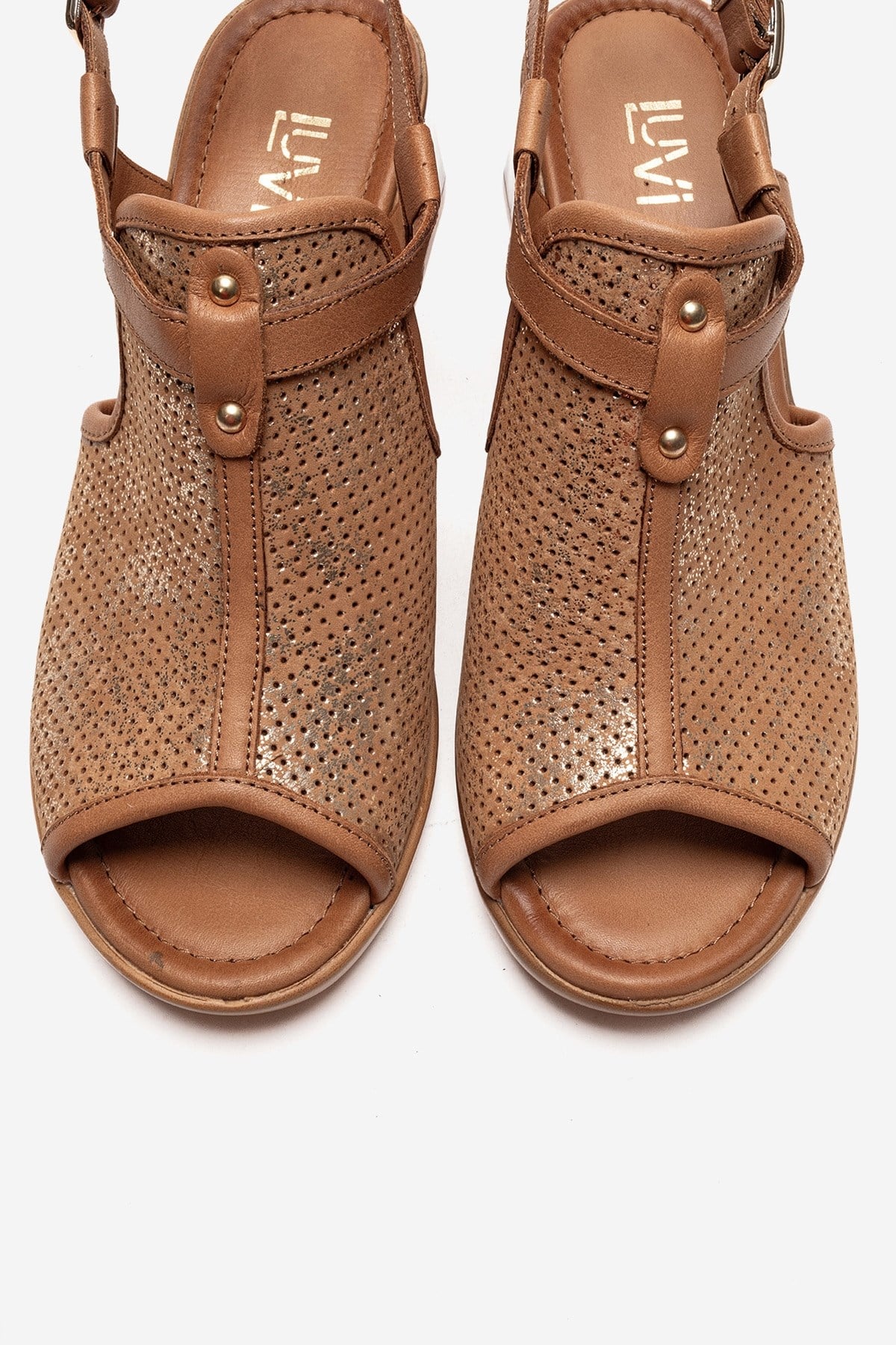 Janelle - Cognac Genuine Leather Block Heel Sandal (Women)