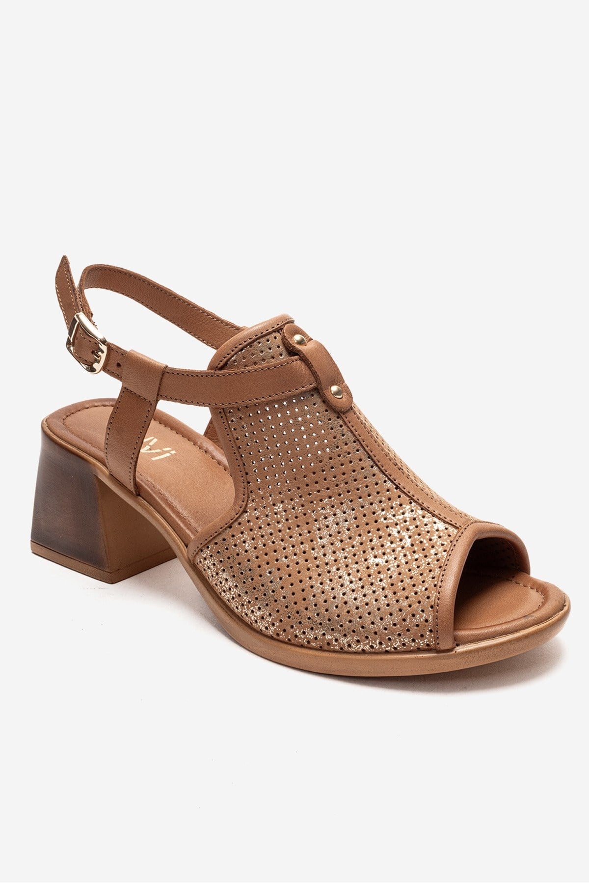 Janelle - Cognac Genuine Leather Block Heel Sandal (Women)