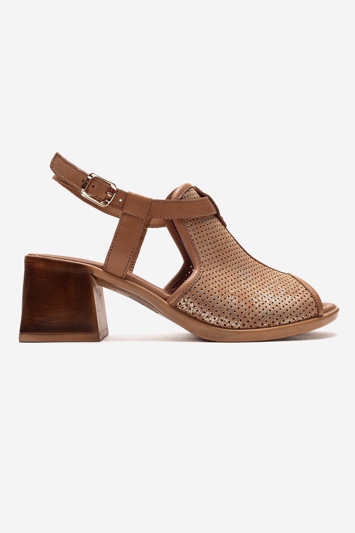 Janelle - Cognac Genuine Leather Block Heel Sandal (Women)