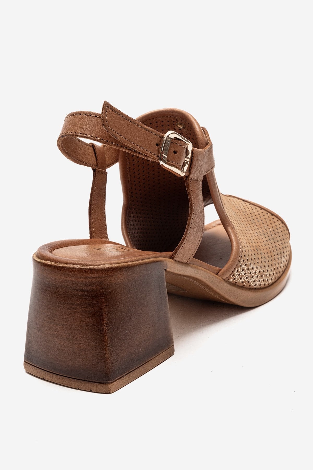 Janelle - Cognac Genuine Leather Block Heel Sandal (Women)