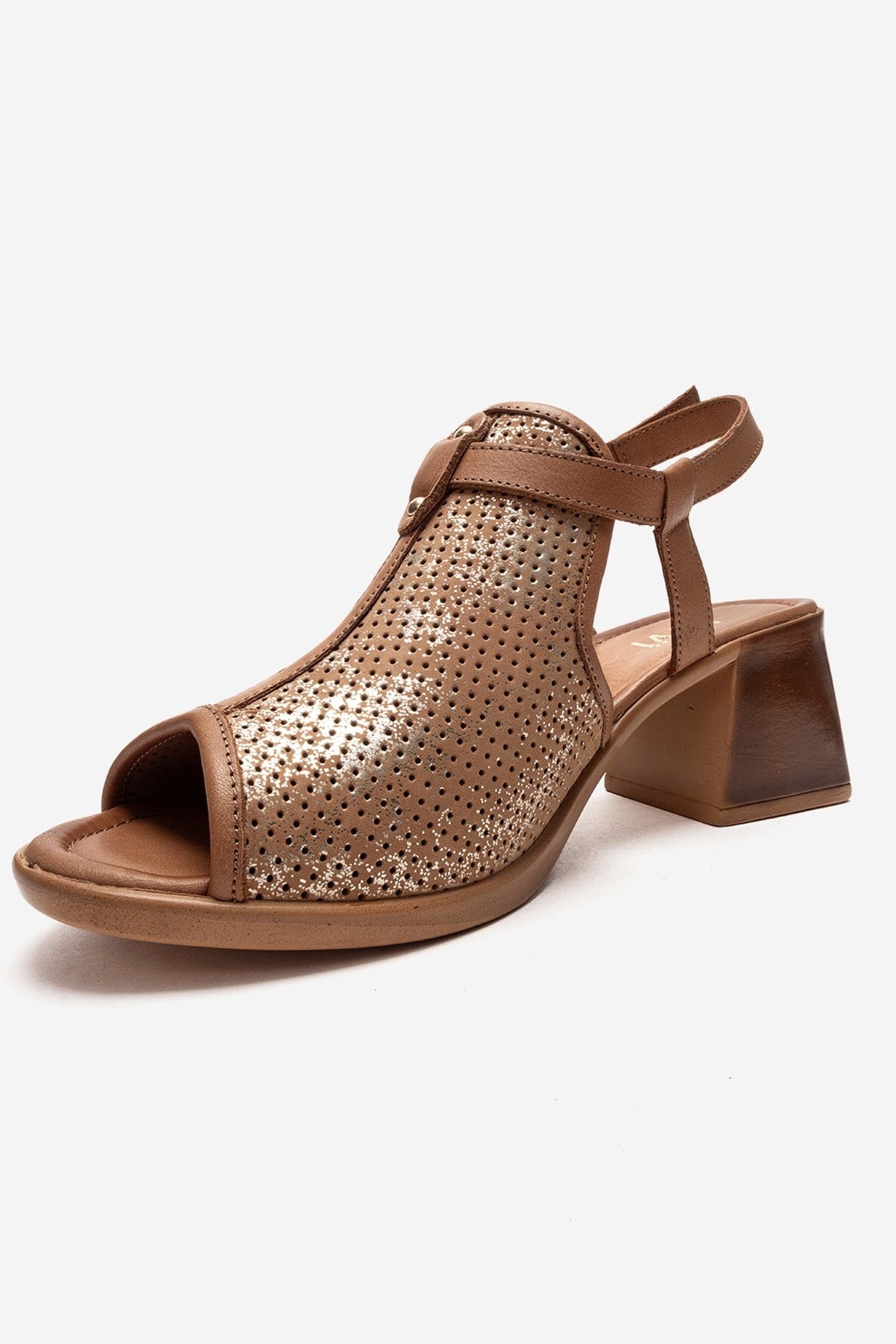 Janelle - Cognac Genuine Leather Block Heel Sandal (Women)